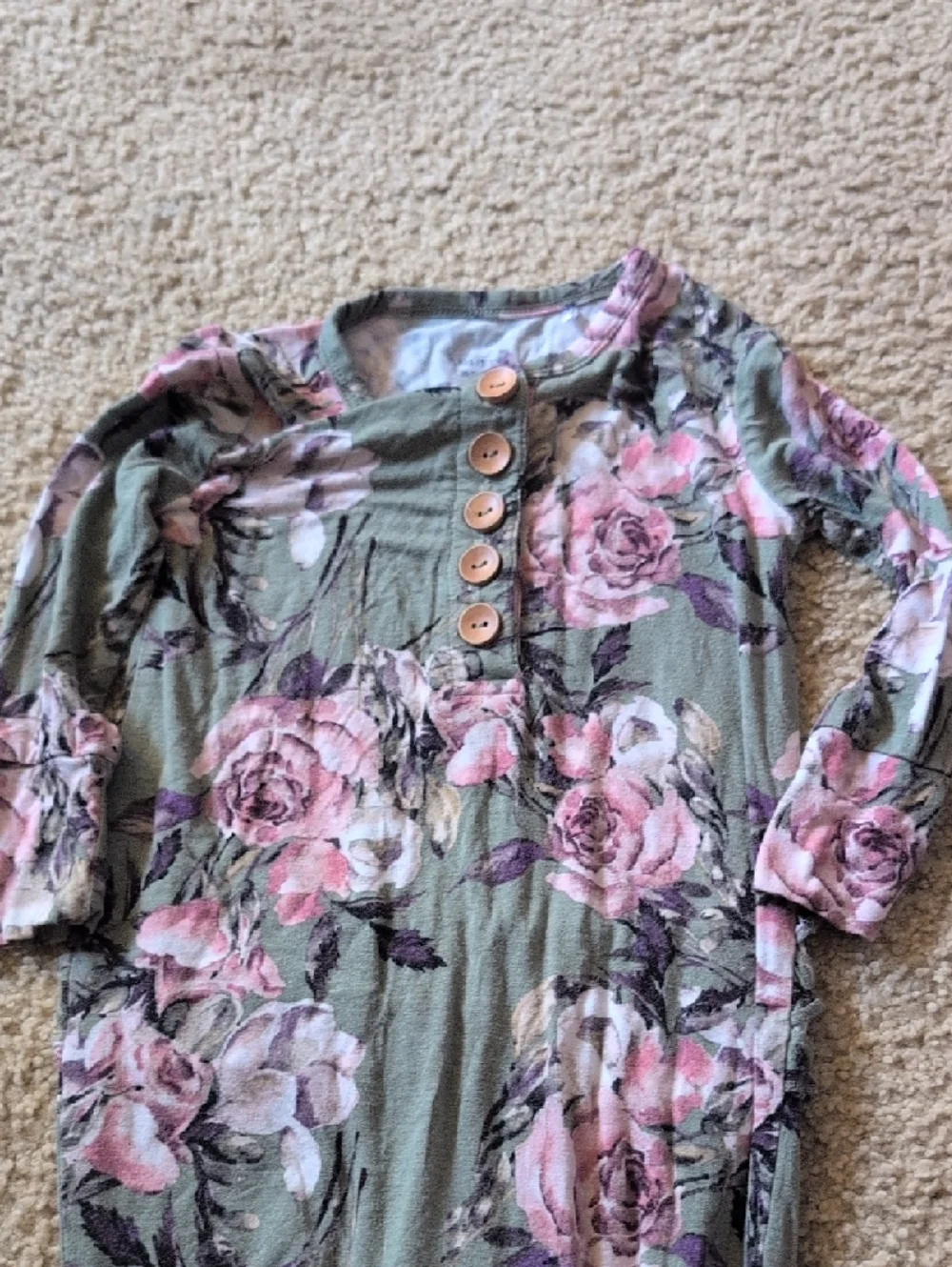 Posh Peanut Floral Knit Romper in Sage Green & Pink Roses